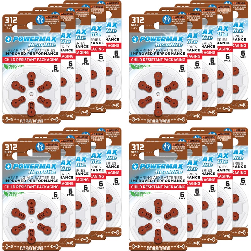 Powermax Size 312 Hearing Aid Batteries, 120 Count Long-Lasting Battery Pack, Brown Long Tab for Easy Change - Image 1